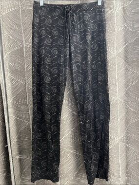 Black Drawstring Lounge Pants with Subtle Crescent Print